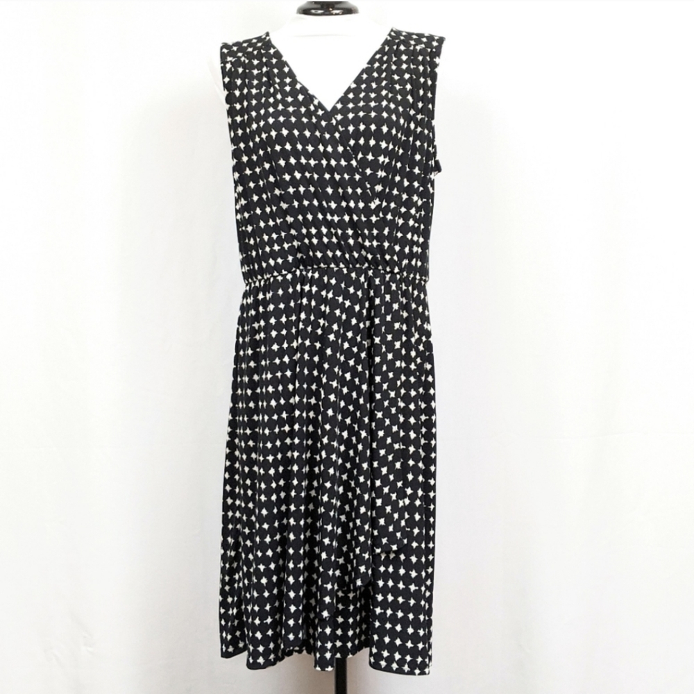 Merona Faux Wrap Dress Sleeveless V-Neck Popover Stretchy Houndstooth Black M